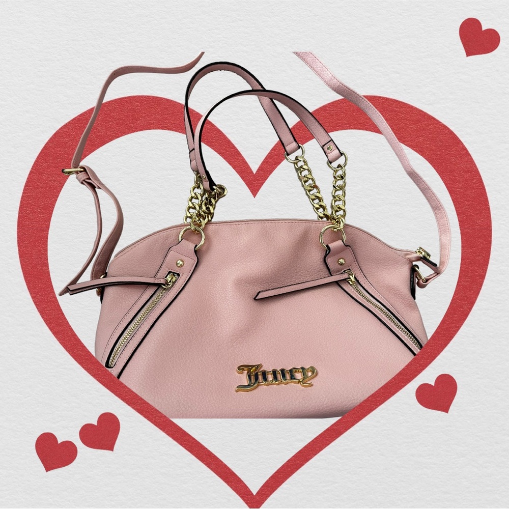 Juicy Couture Pink Logo Tote Crossbody Outside Zipper Pocket Inside